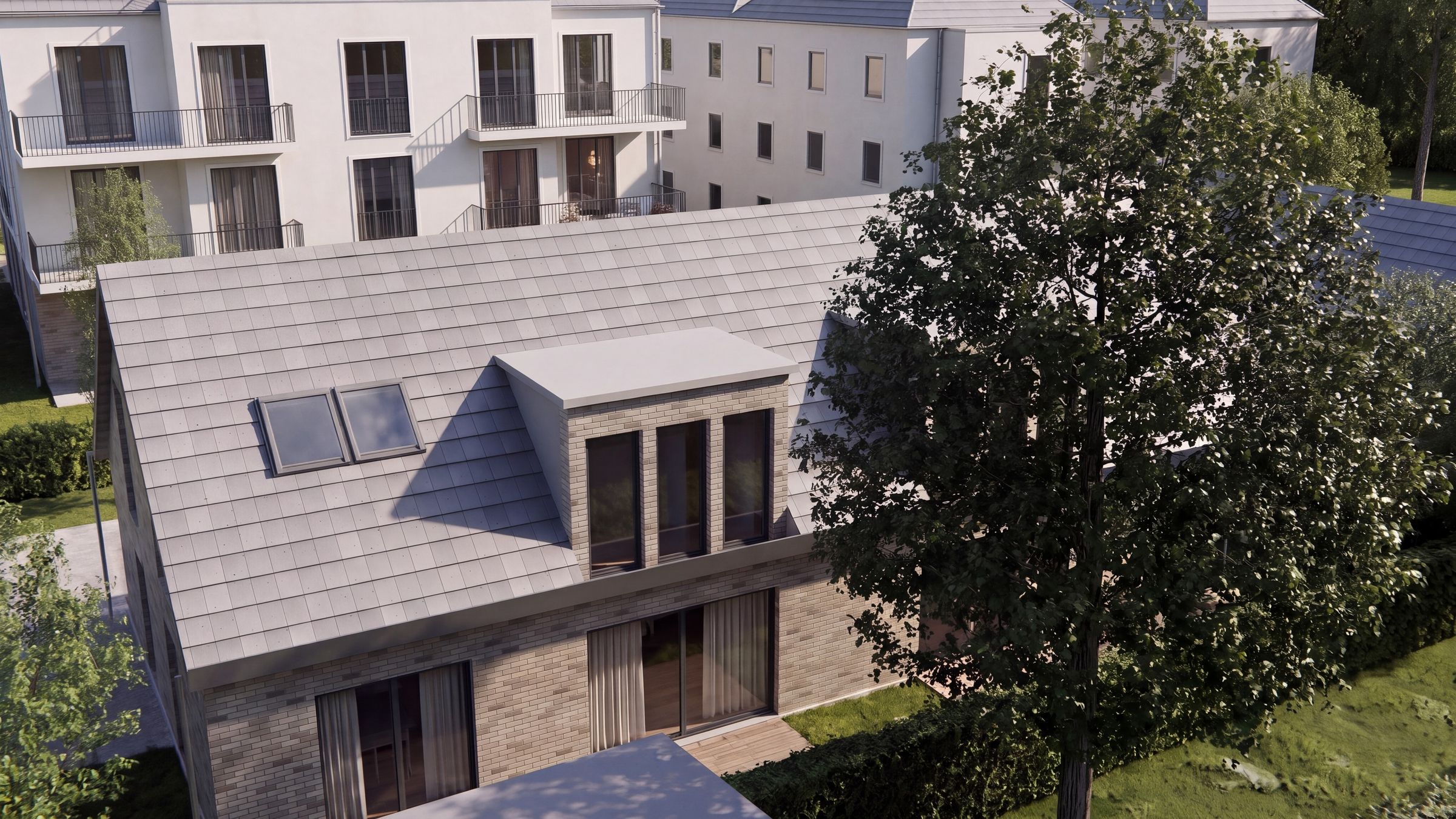 Doppelhaus: Terrassen zum Garten